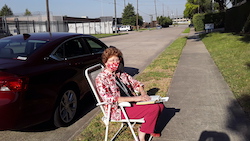 Ethelene Marshall, our Lutheran Women’s Missionary League sponsor, praying outside of Planned Parenthood