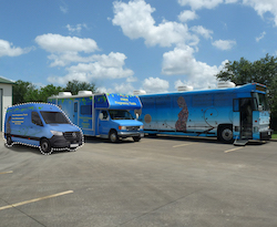 Mobile crisis Blue Blossom Pregnancy Centers: Big Blue, Baby Blue, and our yet-to-be-named third bus.