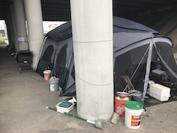 tent for homeless at underpass