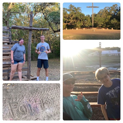 people at camp, crosses, outdoors