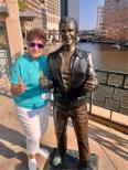 Posing with Fonzi statue in Milwaukee